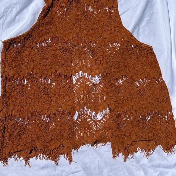 Lace Open Back Crop Top Women Size Large Sleeveless Burnt Orange Blouse - Picture 5 of 15